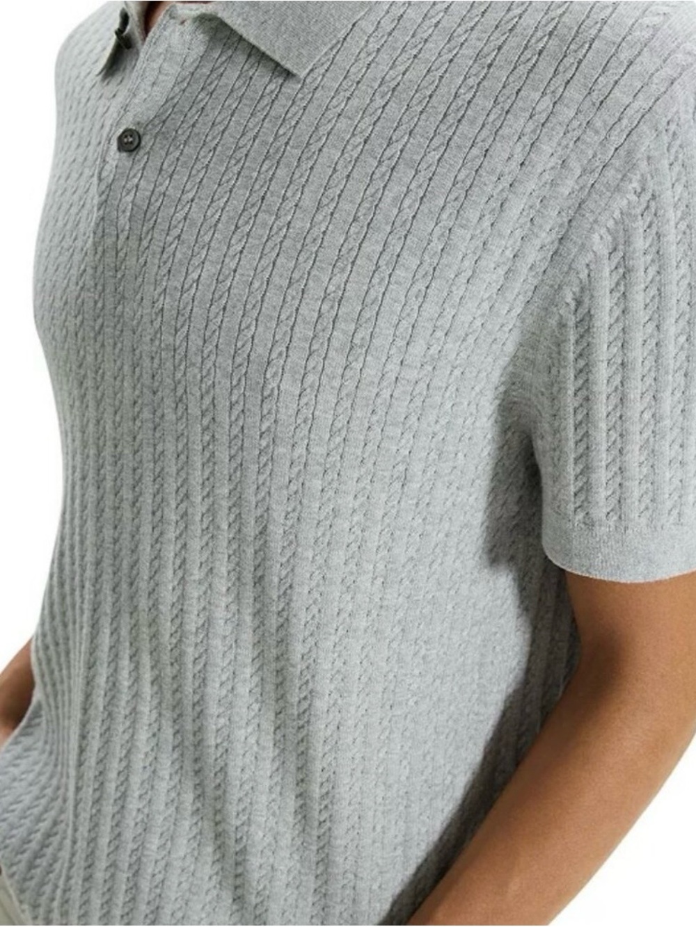 Theory Men’s Light Gray Cable-Knit Polo Sweater